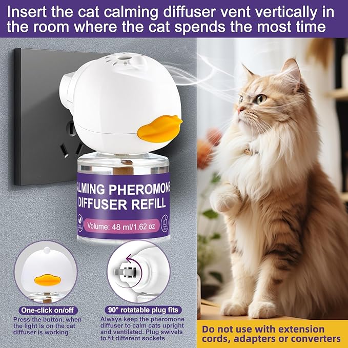 Cat Pheromone Calming Diffuser Starter Kit, 1 Plug-in Diffuser & 3 Refills (48ml Each), Up to 90 Days Supply, Helps Reduce Scratching, Urine Marking & Stress, for Multi-Cat Homes & New Environments