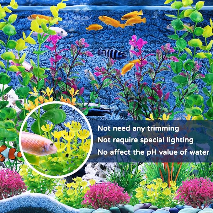 QUOZUO 25pcs Artificial Plant, Fish Tank Decorations Plants, Aquarium Decor, 6.5x4.7x1.5 inches, 1pc, Colorful, Plastic, Indoor, 25 Count