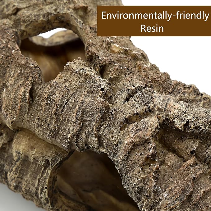 Large Reptile Hides Cave, Aquarium Decor Tree Trunk Fish Tank Decorations | 12’’ Large Fish Tank Decor, Bark Texture, Resin Ornament for Reptile Fish Tank 10+ Gal, Hideout for Fish Lizard Leopard Gecko