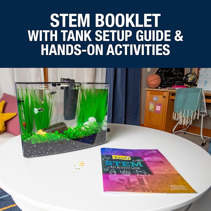Tetra Crescent STEM 3 Gallon Fish Tank Kit | Aquarium Kit Includes STEM Activity Booklet, White LEDs, 3 Gal Curved Tank, Filter & Cartridge, Test Strips, Thermometer