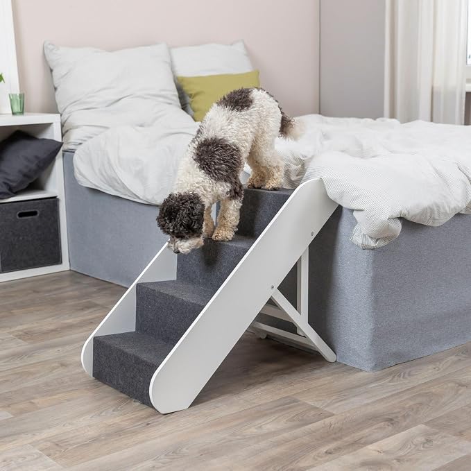 Trixie Dog Stairs with Nonslip Carpet - 4 Step Pet Stairs for Beds and Couches - Easily Adjustable - in White