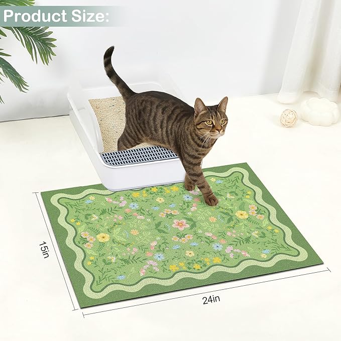 Glittme Premium Cat Litter Mat 24"x15" - Non-Slip & Waterproof Litter Trapping Mat for Litter Boxes - Soft Mesh Kitty Sand Catcher Pad Easy to Clean & Washable Floor Protector