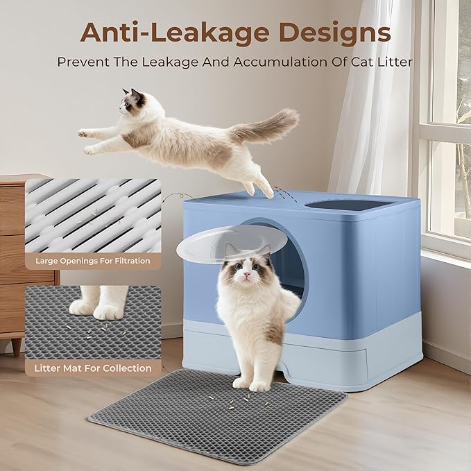 XXXL Stainless Steel Litter Box with Lid, Front Entry Top Exit, Extra Large Metal Cat Litter Box with Drawer, Maine Coon Cats, with Litter Scoop & Litter Mat, Anti-Odor, Anti-Leakage & Non-Stick
