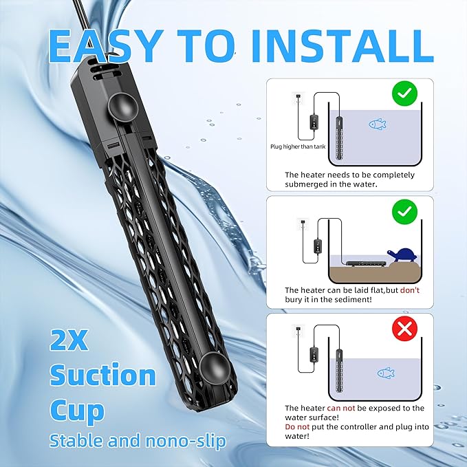FREESEA Aquarium Heater for Fish Tank: 100W/200W/300W/500W Submersible Fish Tank Heater with Over-Temperature and Off-Water Protection for 40-75 Gallon Saltwater and Freshwater