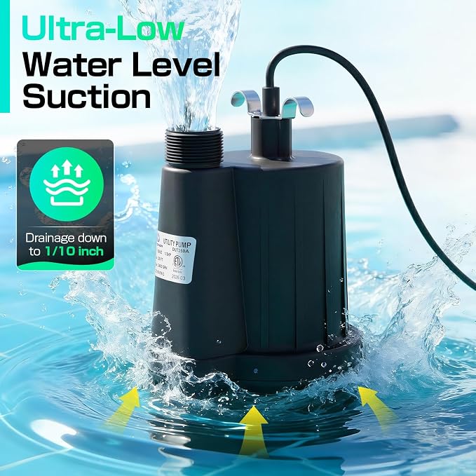 D-HONOR Sump Pump Submersible Utility Water Pump 1/3HP 2400GPH | Thermoplastic Electric Portable Transfer Drain Pump for Swimming Pool Pond Garden Basement with 3/4 IN GHT