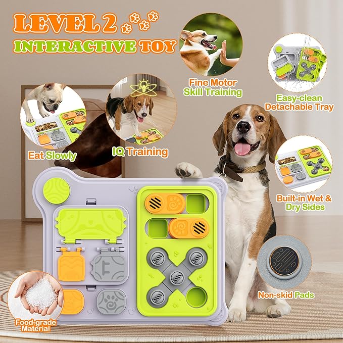 Dog Puzzle Toy Slow Feeder, Interactive Dog Toys for IQ Training & Mental Stimulation, ABS Easy Clean Detachable Tray Non-Slip Base, Enrichment Toys for Dogs, Green