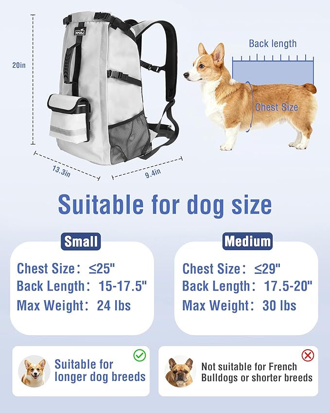 Dog Backpack for Small & Medium Dogs – 4-Layer Safety Pet Carrier with Thick Shoulder Straps, Detachable Waist Bag, Breathable Mesh & Storage Pockets for Travel & Hiking