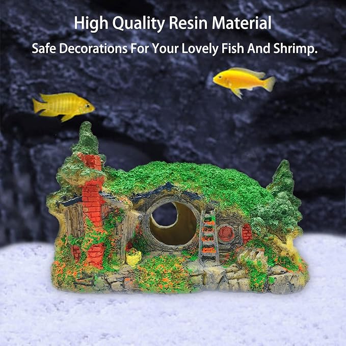 Tfwadmx Aquarium Decorations Fish Tank Decor Hobbit Betta Cave,Resin Small Fish Hideout Hole Accessories Ornaments for Shrimp, Guppy,Goldfish