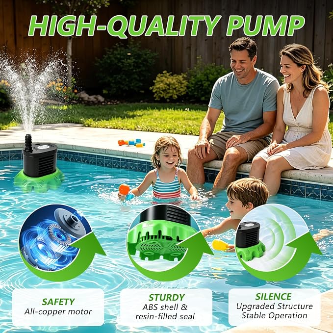Pool Cover Pump Above Ground, 850 GPH Submersible Sump Pump for Pool Drain | 16FT Drain Hose, 25FT Power Cord, 3 Adapters, Safety and Sturdy, Powerful Water Removal for Pool Cover and Above Ground Pool
