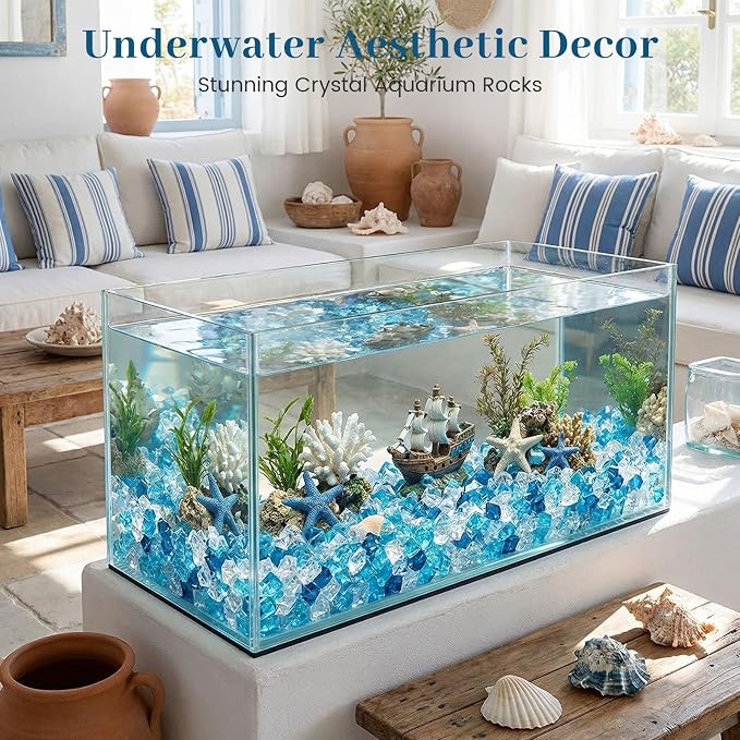 DomeStar 150 PCS Assorted Blue Fake Ice Rocks for Vase Fillers | Acrylic Crystals Gems Aquarium Gravels Small Rocks for Fish Tanks Decorations, Ocean Decor