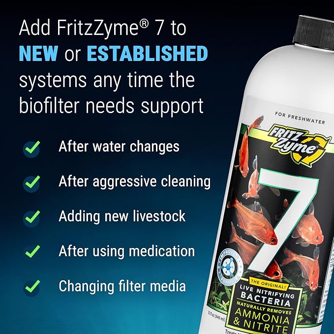 Fritz Aquatics FritzZyme 7 Live Nitrifying Bacteria Naturally Removes Amonia & Nitrite for Freshwater Fish (32-Ounce | 2-Pack)
