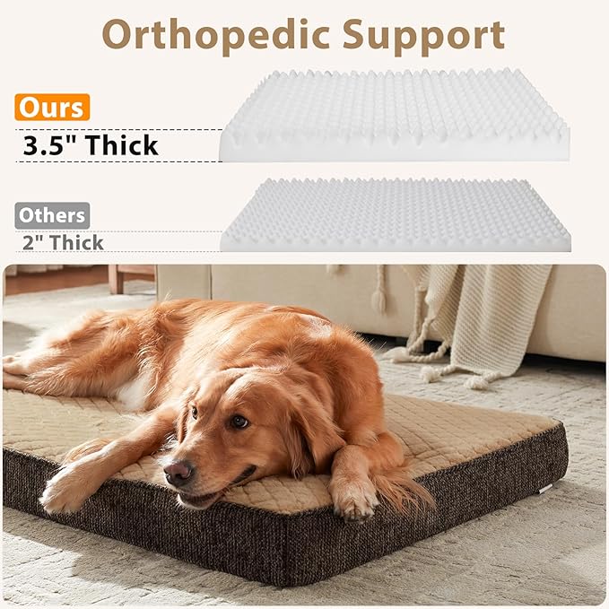 JOEJOY XL Dog Bed for Large Dogs up to 80 lbs, Fits 41" & 42" Crates, Orthopedic Egg Crate Foam Pet Bed with Washable Cover & Waterproof Liner, Non-Slip Bottom (41"x27", Brown)