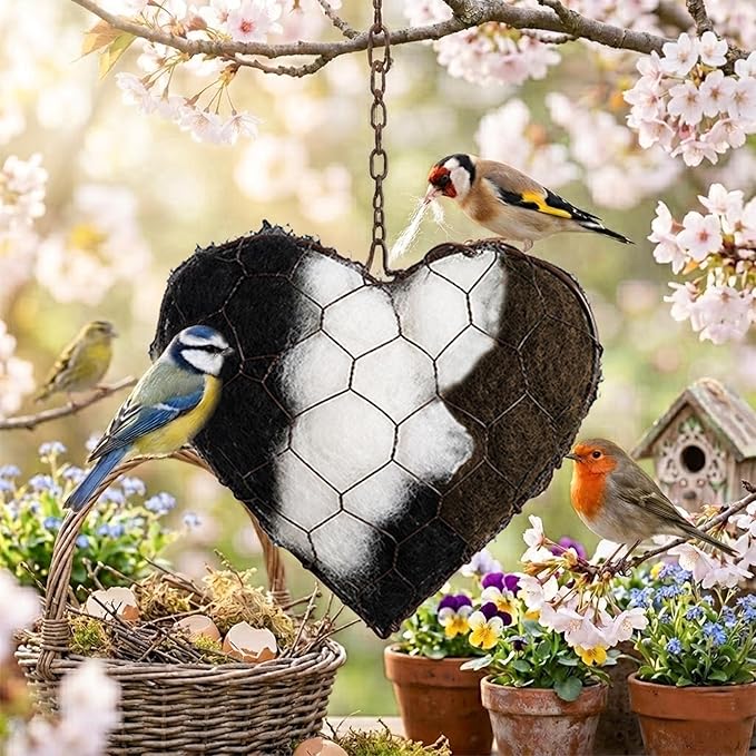 Handmade Alpaca Fiber Nesting Heart – Soft Natural Holder for Wild Birds, Garden Trees, Winter Shelter & Bird Lover Gift
