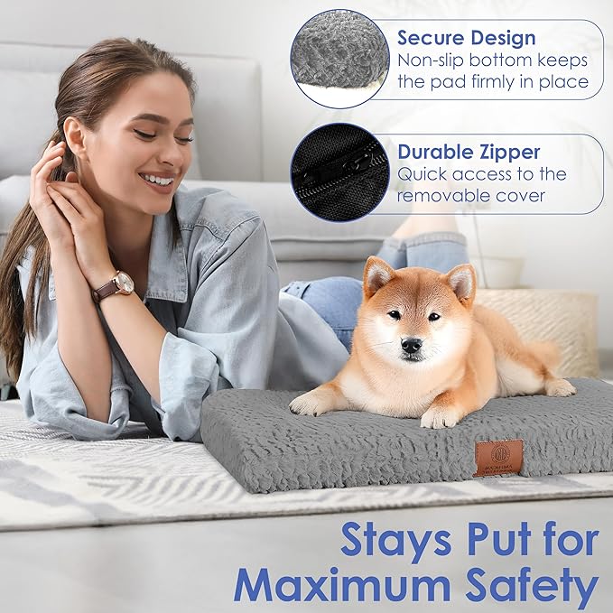 American Kennel Club Orthopedic Memory Foam Dog Crate Mat, Egg Crate Foam Cushion, Washable Cover, Non-Slip Base, Eases Joint Pain, Breathable, Durable, 36x23, Gray