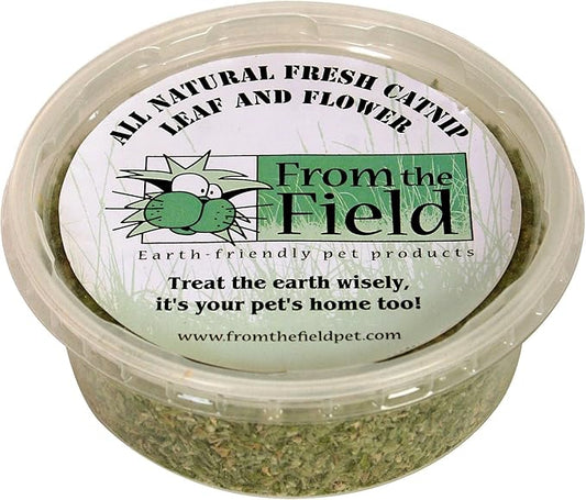 from The Field | Organic Catnip Leaf & Flower Blend for Cats & Kittens | Fresh USA-Grown, Highly Aromatic, Non-Toxic, Eco-Friendly | 1 oz Resealable Tub for Long-Lasting Potency & Active Playtime