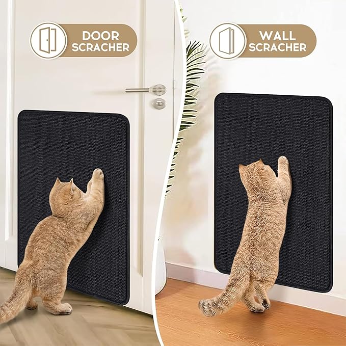 Graciadeco Black Cat Scratching Mat Sisal, 2 Packs Sisal Fabric Large Cat Scratching Pad for Indoor Cats with Adhesive Hook Loop Tape, Wall Scratchers for Indoor Cats 23.6" x 15.7"