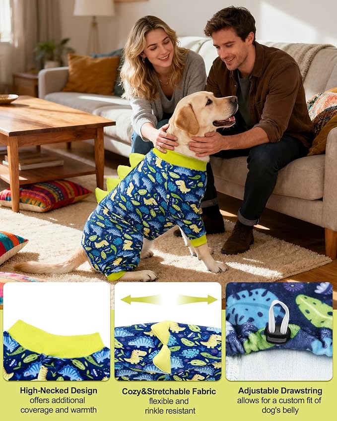 CuteBone Dinosaur Costume Dog Pajamas, Stretchy Spandex Crystal Velvet Sleepwear Coat for Small Dogs, Soft & Warm Pet Outfit Clothes for Cold Weather, Cozy Pullover Design COSP10-4XL