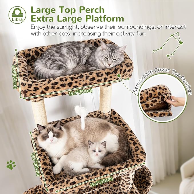 Globlazer Heavy Duty Cat Tree 78 inch Sturdy Cat Tower for 20lbs Large Adult Cats, Symmetrical Aesthetic Big Cat Tree with Extra Large Platform, 2 Scratching Boards, Z78, Leopard Print