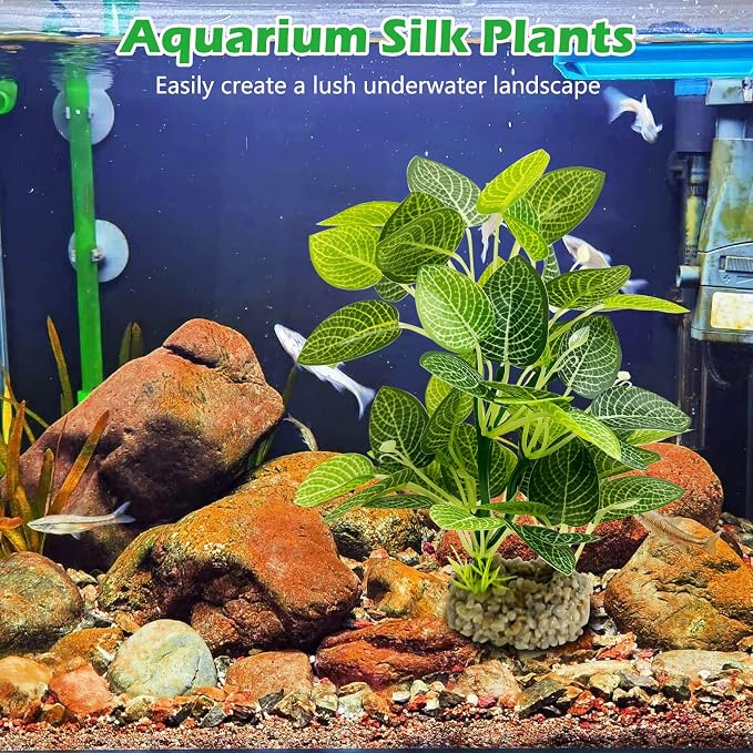 Hamiledyi Silk Aquarium Plants 8.7" Tall Artificial Green Plants for Fish Tank Aquarium Fake Aquatic Plant Lifelike Water Grass Ornament for Fish Tank(2PCS,Style B)