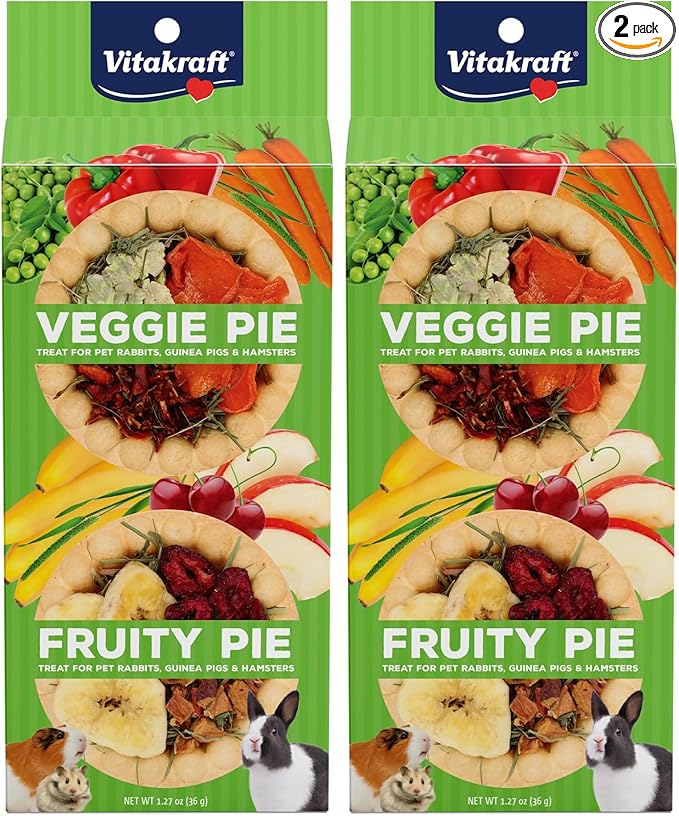 Vitakraft Veggie & Fruity Pie Treat for Pet Rabbits,Guinea Pigs,and Hamsters,2 Pies,Brown,24" x 50",1.27 Ounce,(Pack of 2)