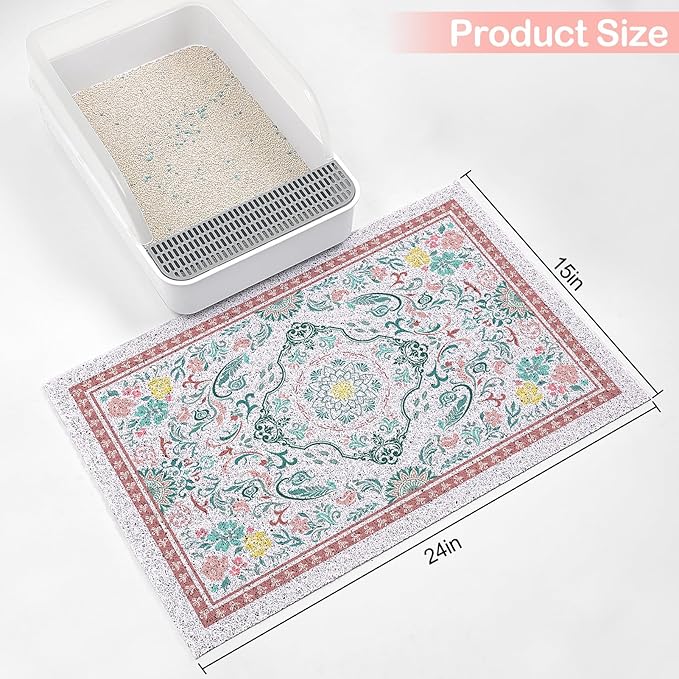 Glittme Cat Litter Mat with Non-Slip Bottom Litter Box Mat 24"X15" Litter Trapping Mat Easy to Clean Washable Cat Food Mat for Kitty,S