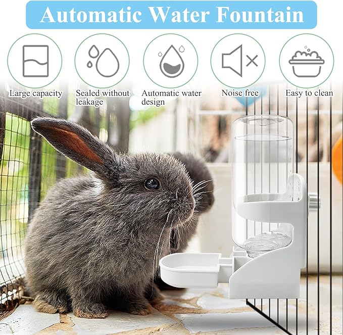 kathson Rabbit Water Dispenser for Cage 17 Oz Hanging Guinea Pig Water Bottle No Drip Gravity Automatic Bunny Water Bottle No Leak Small Animal Water Bottle for Chinchilla Ferret Hamster（White）