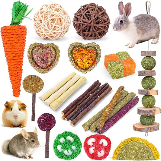 VESPRO Bunny Teys for Rabbits Hamster/Guinea Pig Toys Natural Timothy Hay Sticks chew Treats and Balls for Rabbit, Bunny, chinehila, Guirea Pig, Hamster, Rabbit Teeth Care