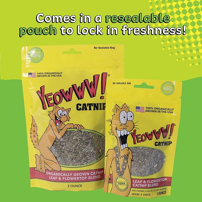 Yeowww! Organically Grown Catnip for Cats - 2oz Pouch - Premium Leaves & Flower Tops - No Fillers - Chemical-Free - Grown in the USA