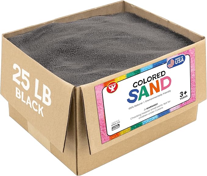 Hygloss Colored Sand for Crafts – 25 lb, Black – Vibrant Colorful Fine Sensory Play Sand Art Kits for Kids – Classroom Activities for Children 3 4 5 6 7 8 9 10 11 12 – Safe for Ages 3+