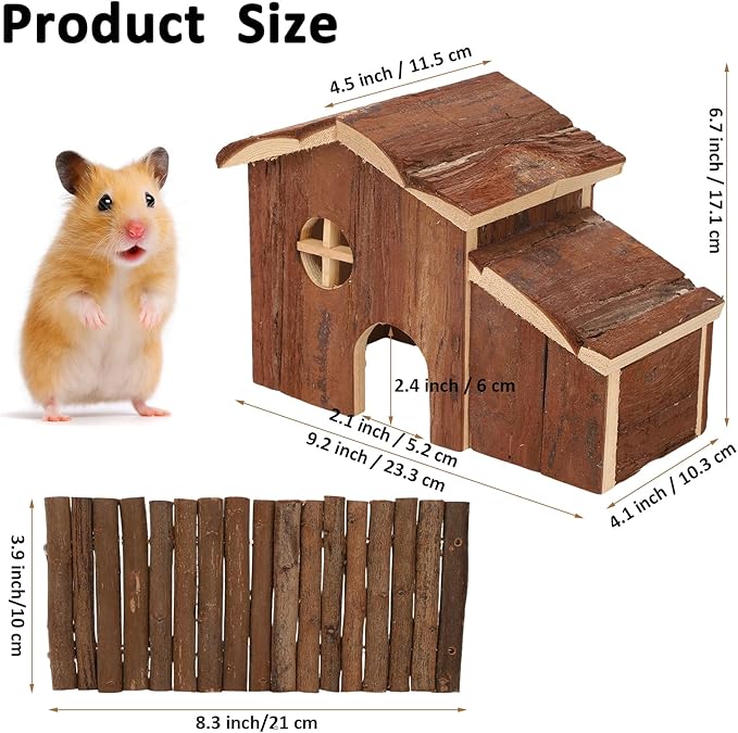 Hamster Hideout Wooden Hamster House and Natural Wood Rat Hut Hamster Bridge for Dwarf Hamster Mice Playing Hiding