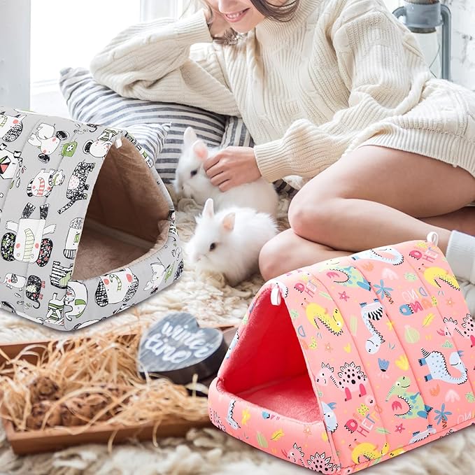 Cinnvoice 4 Pcs Guinea Pig Hideout, Guinea Pig Bed Tunnel, Rabbit Washable Small House Cage Accessories for Bunny Hedgehog Mouse Chinchillas Hamsters Ferrets Bearded Dragons Rats(Wonder Tale,9.8 in)