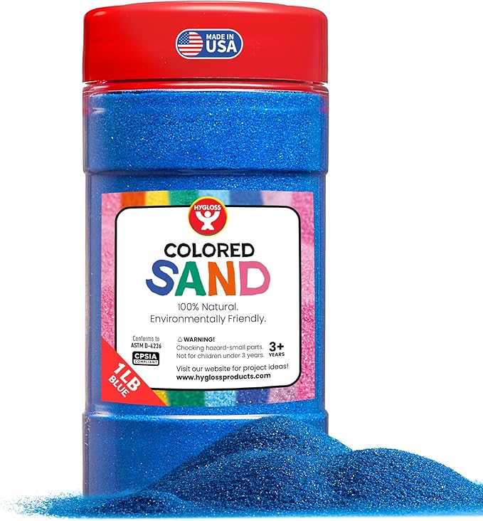 Hygloss Colored Sand for Crafts – 1 lb Bottle, Blue – Vibrant Colorful Fine Sensory Play Sand Art Kits for Kids – Classroom Activities for Children 3 4 5 6 7 8 9 10 11 12 – Safe for Ages 3+