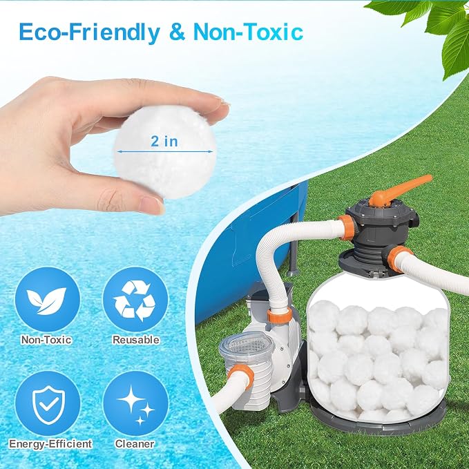 Askyli 2.9 lbs Pool Filter Balls for Sand Filter, Reusable Pool Sand Filter Balls, Efficient Pool Filter Sand, Suitable for All Sand Filter System (Equals 100lbs Pool Filter Sand) - White