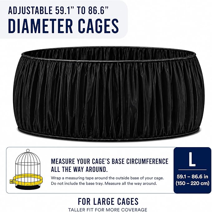 Universal Bird Cage Seed Catcher Universal Mesh Skirt Cover Stretchy Small Animal Cages Cover Pet Removable Durable Protector (Large, Black)