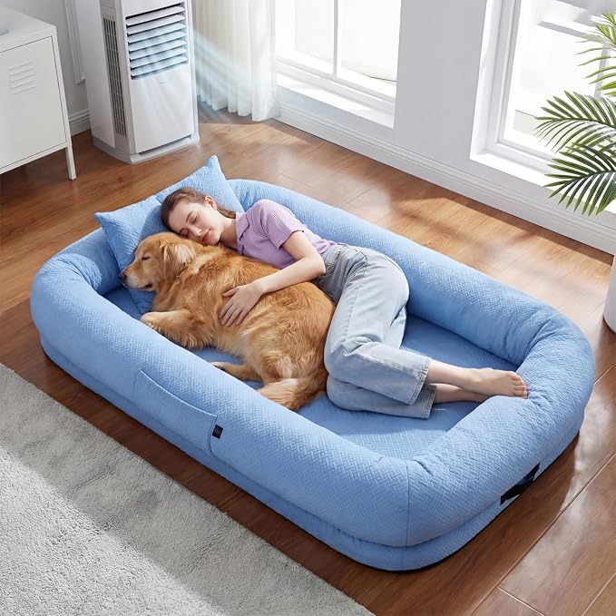 WROS Cooling Human Dog Bed for Summer, Breathable Washable Floor Lounger for People & Pets, 72"x41"x12", Ocean Blue, Pet Bed for Hot Weather Relaxing
