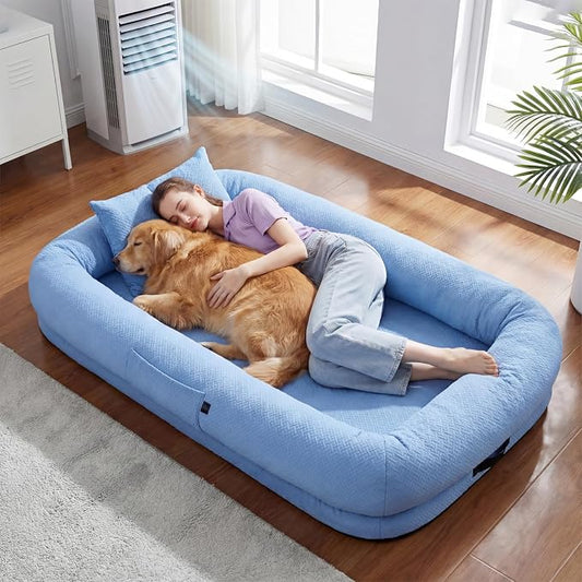 WROS Cooling Human Dog Bed for Summer, Breathable Washable Floor Lounger for People & Pets, 72"x41"x12", Ocean Blue, Pet Bed for Hot Weather Relaxing