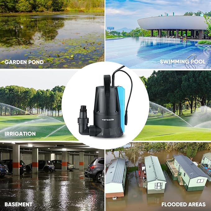 Sump Pump, 1/3 HP 1850GPH Automatic Submersible Utility Water Pump, Portable Electric Low Level Drain Water Removal Pump with Sensor Switch for Swimming Pool Basement Garden Pond Draining