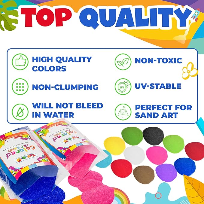 Colored Sand for Sand Art [15 Colors: 12 lbs], Colored Sands Bulk, Delightful Sands Art Fun for Crafts, Parties, Children, Nice Colorful Fun Sandy Crafts for Kids Age 3+, Non-Toxic, 15 Bags