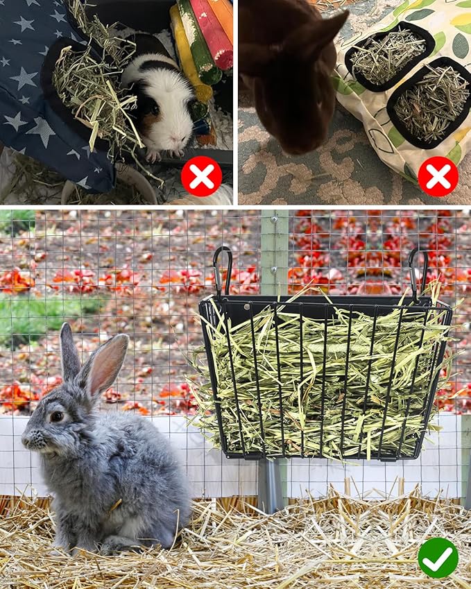 Rabbit Hay Feeder - Guinea Pig Hay Feeder - X-Large Metal Frame Bunny Hay Holder, 9.7x4.7x6.6 inch Guinea Pig Hay Holder for Bunny, Guinea Pigs, Chinchillas, Small Animals (2 Pack)