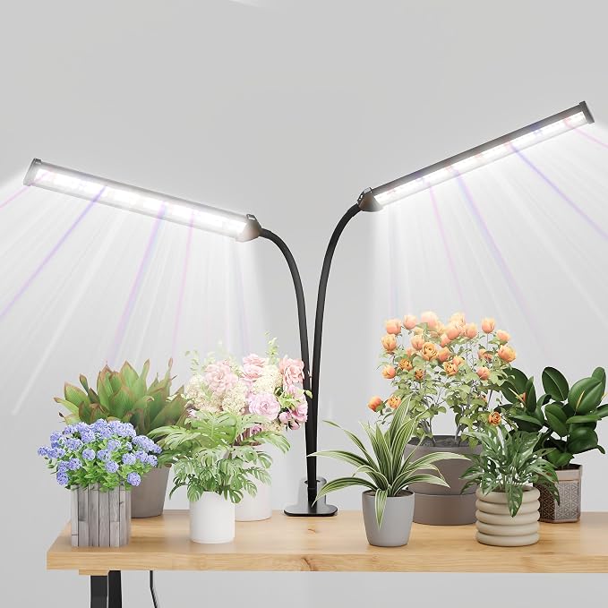 Grow Light,24W (160Watts Equiv) 5000K White Full Spectrum LED Growing Lamp Clip on Desk for Indoor Plants,Bulbs Replaceable & Non-dimmable (Black, 80Watts)