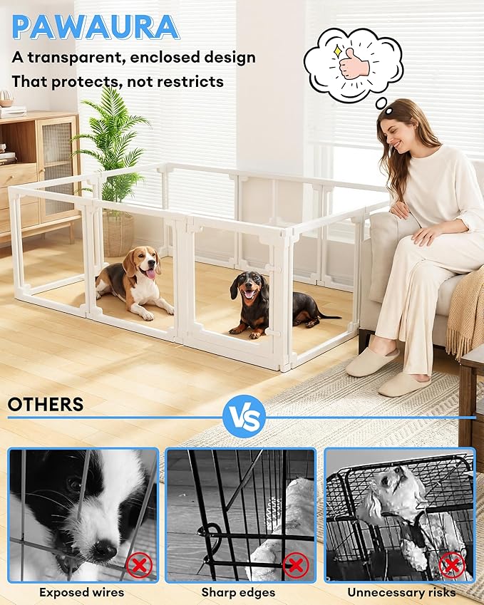 Clear Acrylic Dog Playpen Indoor,Tool-Free Assembly & Easy Clean,24 in Puppy Playpen with Door for Small Dogs/Cats/Rabbits/Pigs/Ferret,Indoor and Outdoor Use,10 Panels(White)