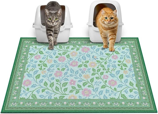 Glittme Cat Litter Mat with Non-Slip Bottom Litter Box Mat 33"X22" Litter Trapping Mat Easy to Clean Washable Cat Food Mat for Kitty,L
