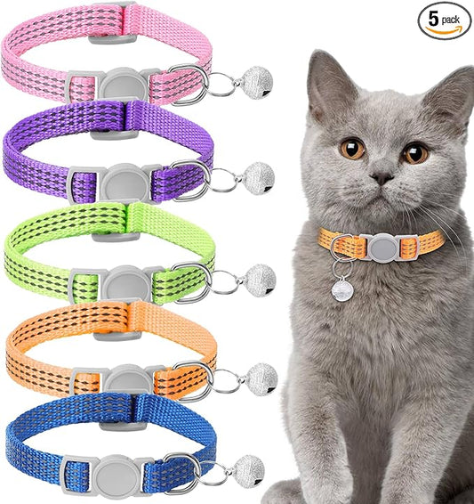 5 Pcs Breakaway Cat Collars, Reflective Cat Collar Small Cats Collar with Bells Adjustable Kitten Collars Pet Supplies 7.9" - 13" Inches 5 Bright Colors Reflective for Kitten Small Pets