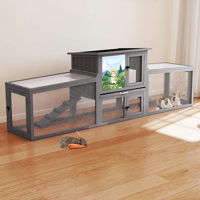 COZIWOW Outdoor Deluxe Rabbit Hutch Health Bundle: 95-Inch Large Cage & Smart Air Purifier for Rabbits, Chickens, and Small Animals