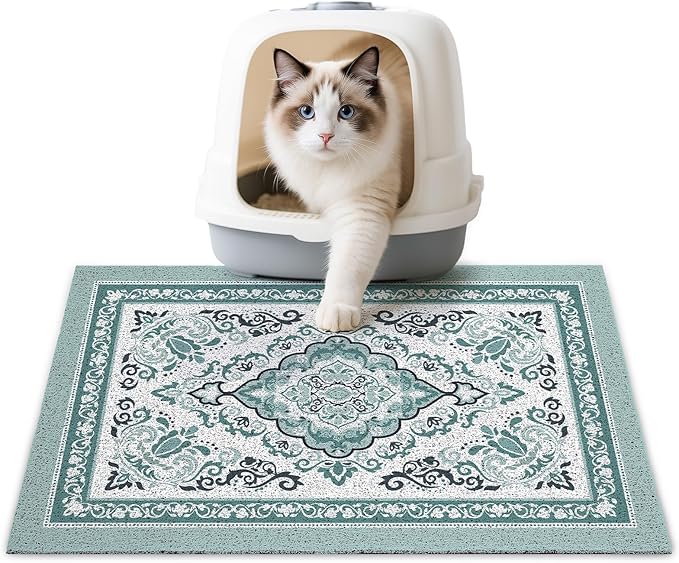 Unicorn Catcher Cat Litter Mat 24" x 15" Non-Slip Litter Box Mat Washable Litter Catcher Mat for Litter Box Indoor Food Mat Supplies Essentials, Dark Cyan
