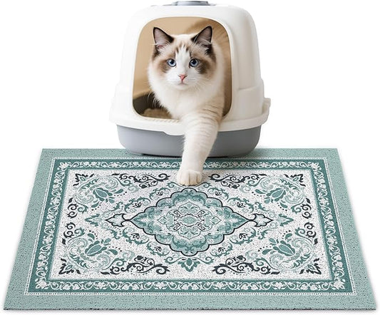 Unicorn Catcher Cat Litter Mat 24" x 15" Non-Slip Litter Box Mat Washable Litter Catcher Mat for Litter Box Indoor Food Mat Supplies Essentials, Dark Cyan