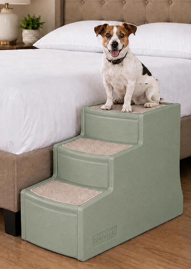 Pet Gear Easy Step III Pet Stairs, Sea Foam | 3 Step, For Cats/Dogs, Removable Washable Carpet Treads, Supports 150 Pounds, No Tools Required