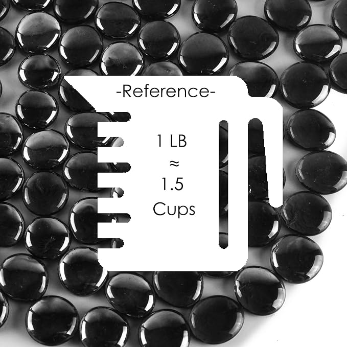 CYS EXCEL X-Large 1.1"-1.35" Black Glass Flat Gemstone Vase Fillers (3 LBS) Multiple Color Choices Marble Beads Aquarium Rocks Floral Supplies Stones Decorative Mosaic Gem Pebbles
