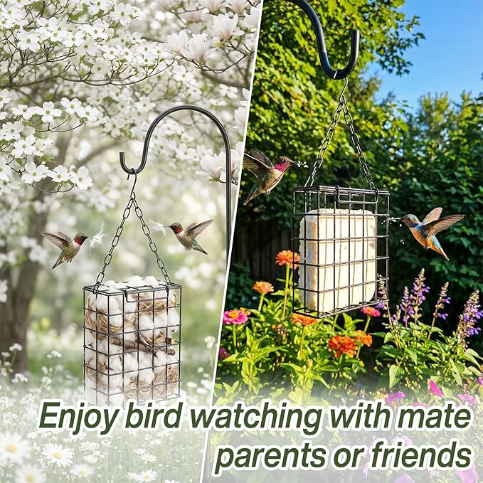 Bird Nesting Material Holder, Pet Fur Bird Nest Holder, with Jute Fiber & Red Ribbon to Attract Wild Birds, Reusable Bird Nesting Holder for Nest Building