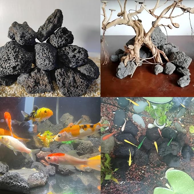 Tfwadmx 10 Pcs Aquarium Black Lava Rock Fish Tank Volcanic Pumice Stones for Fish Shrimp Betta(1.18''-1.96'')